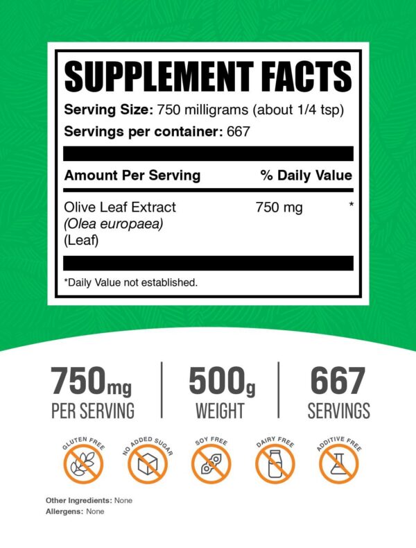 Etiqueta polvo extracto hoja de olivo BulkSupplements