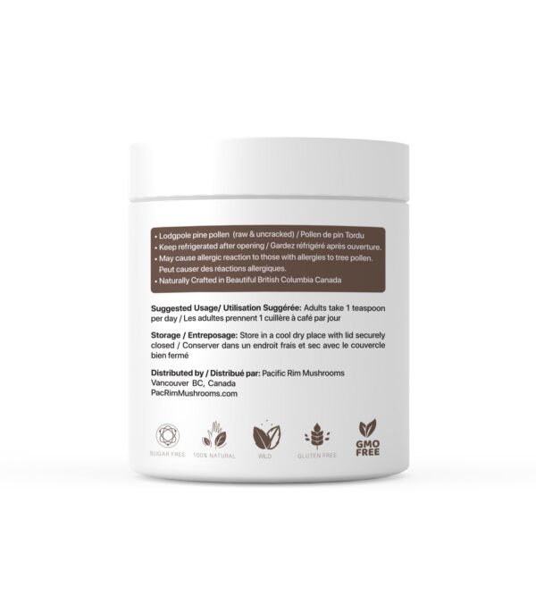 Version 1.0.0 Etiqueta de producto polen de pino Pacific Rim Mushrooms