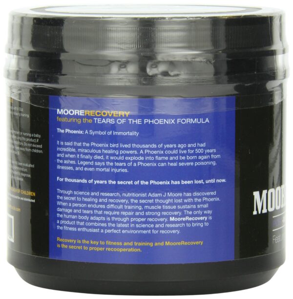 Etiqueta del polvo para recuperación muscular MooreRecovery
