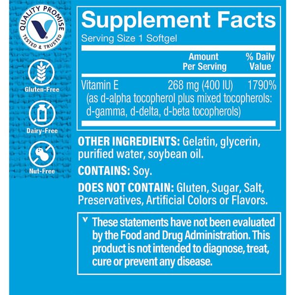 Etiqueta posterior Vitamina E The Vitamin Shoppe 400 IU natural