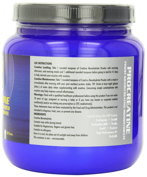 Etiqueta del suplemento PRO CREATINA 500g CNP Professional