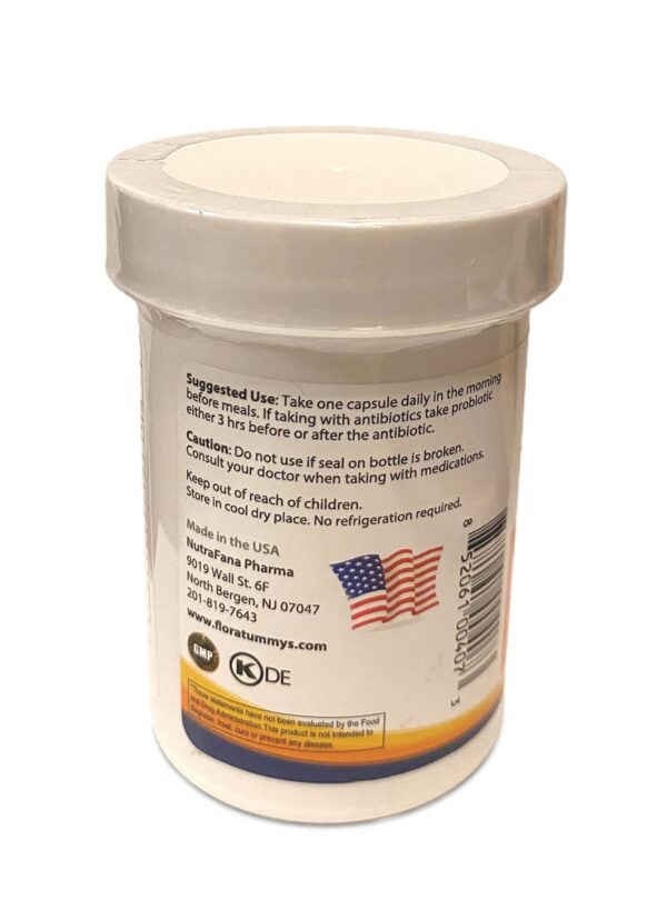 Etiqueta probiótico FloraTummys alta potencia sin azúcar