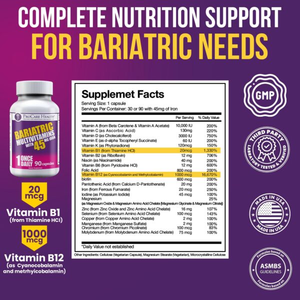 Etiqueta ProCare Health vitaminas bariátricas para bypass gástrico