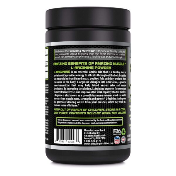 Etiqueta frontal del producto Amazing Muscle L-Arginine Powder