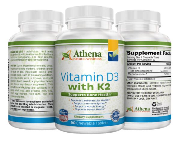Etiqueta producto Athena Vitamina D3 K2 con información nutricional