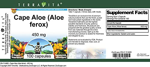Etiqueta producto Cape Aloe 450 mg 100 cápsulas TerraVita