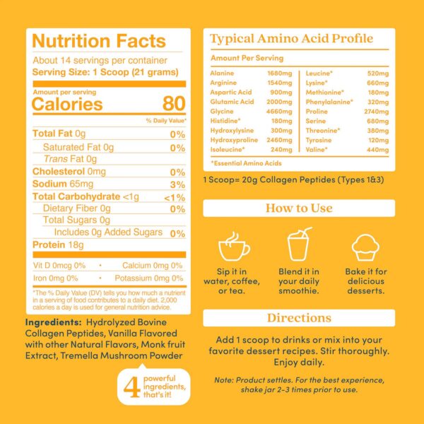 Etiqueta del producto colágeno vainilla Further Food