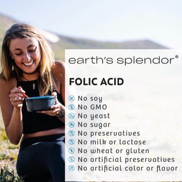 Etiqueta del producto Earth's Splendor ácido fólico