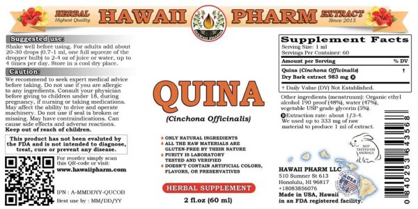 Version 1.0.0 Etiqueta producto extracto líquido Quina HawaiiPharm