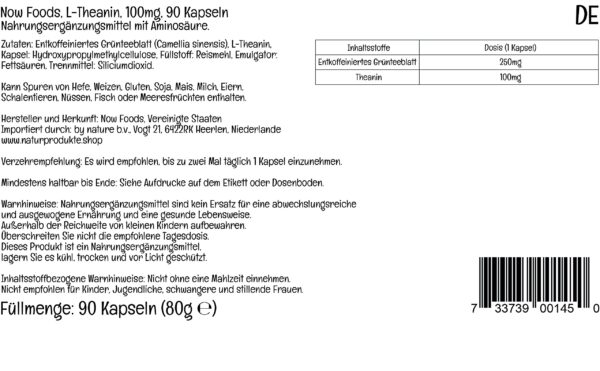 Etiqueta del producto L-Theanine Now Foods