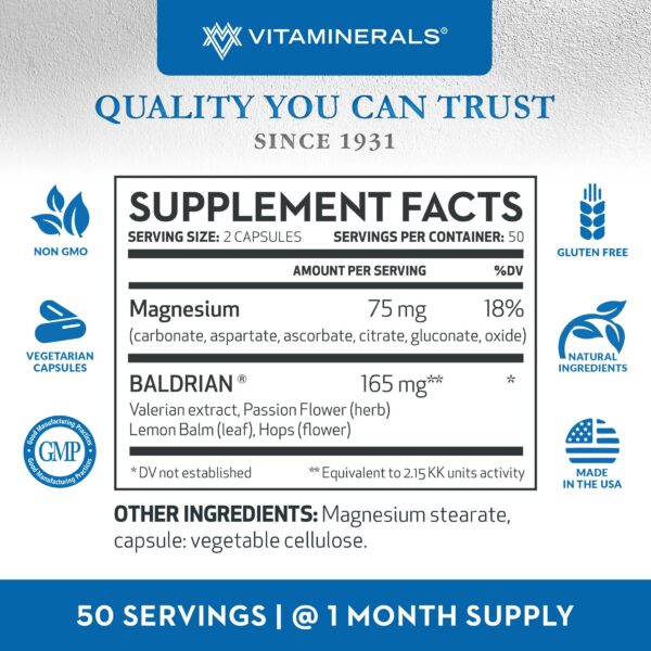 Etiqueta producto Vitaminerals 33 Baldrian cápsulas relajantes