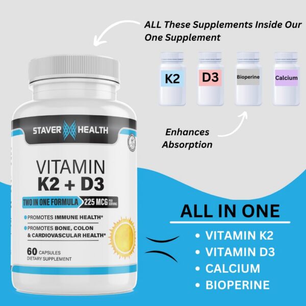 Etiqueta producto Staver Health vitamina k2 d3 60 cápsulas