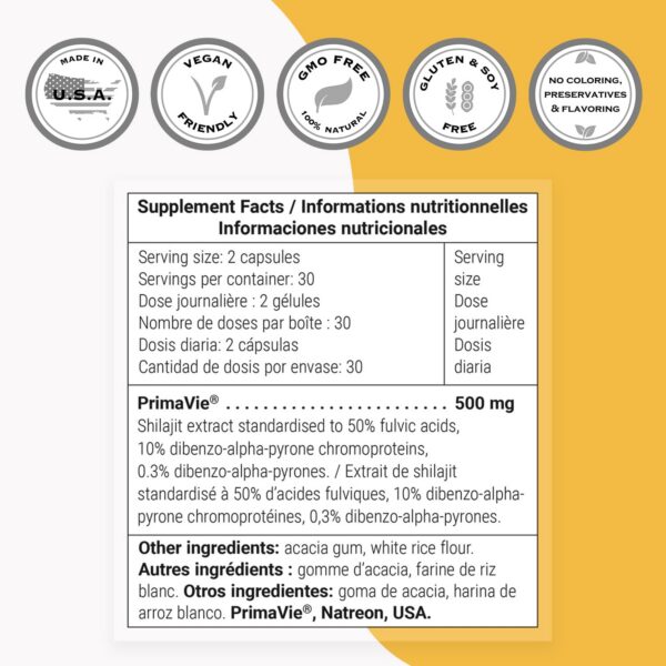 Etiqueta producto Super Shilajit PrimaVie sin gluten