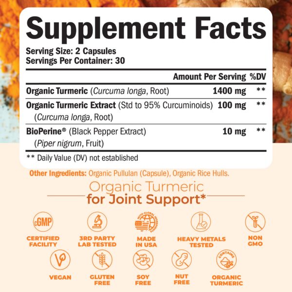 Etiqueta producto suplemento de cúrcuma premium