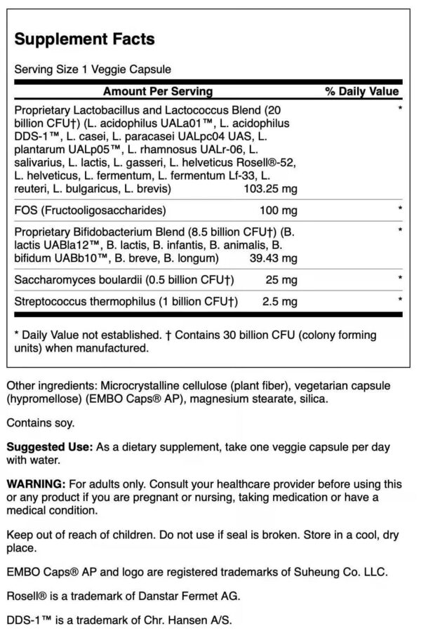 Etiqueta producto Swanson Ultra probiótico complejo digestivo e inmunológico
