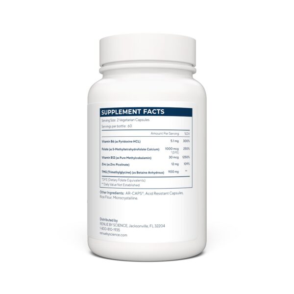 Etiqueta productos TMG cápsulas Renue by Science lado frontal