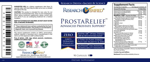 Cápsulas Research Verified Prosta Relief salud prostata 90 unidades