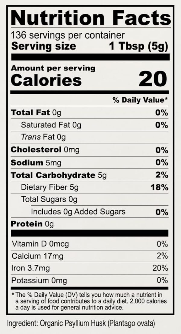 Etiqueta frontal psyllium orgánico Anthony's para salud digestiva