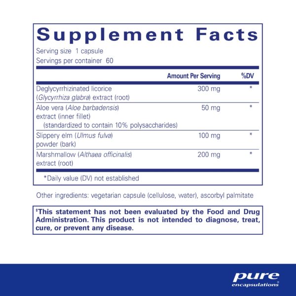 Etiqueta Pure Encapsulations DGL Plus con ingredientes naturales