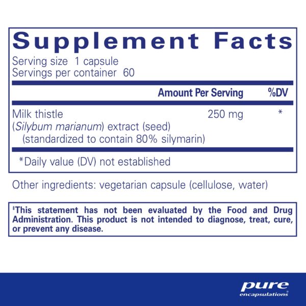 Etiqueta Pure Encapsulations suplemento antioxidante cardo mariano