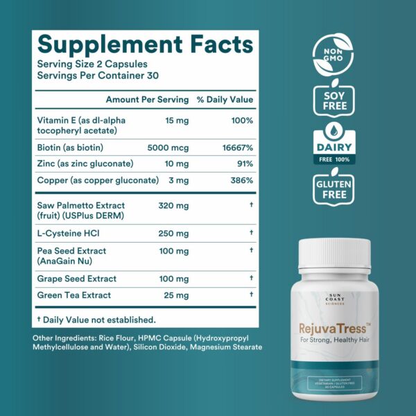 Version 1.0.0 Etiqueta de RejuvaTress Sun Coast Sciences