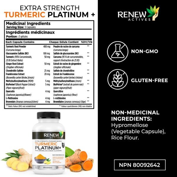 Etiqueta Renew Actives Cúrcuma Platino suplemento natural