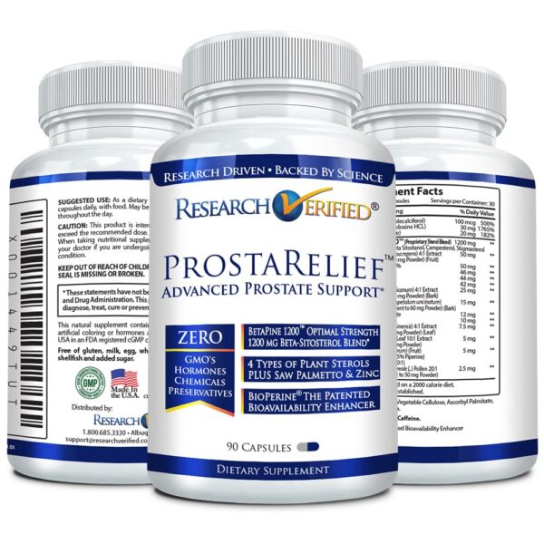 Version 1.0.0 Etiqueta Research Verified Prosta Relief salud prostata 90 cápsulas