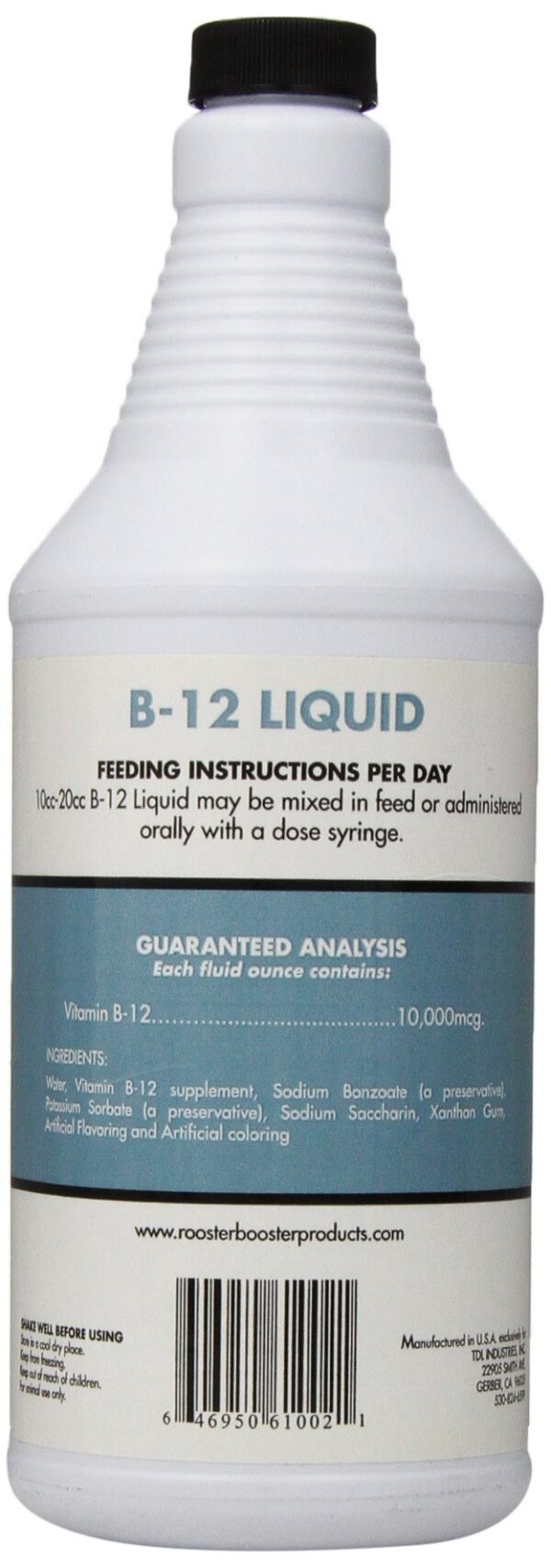 Etiqueta del Rooster Booster B-12 para animales de granja