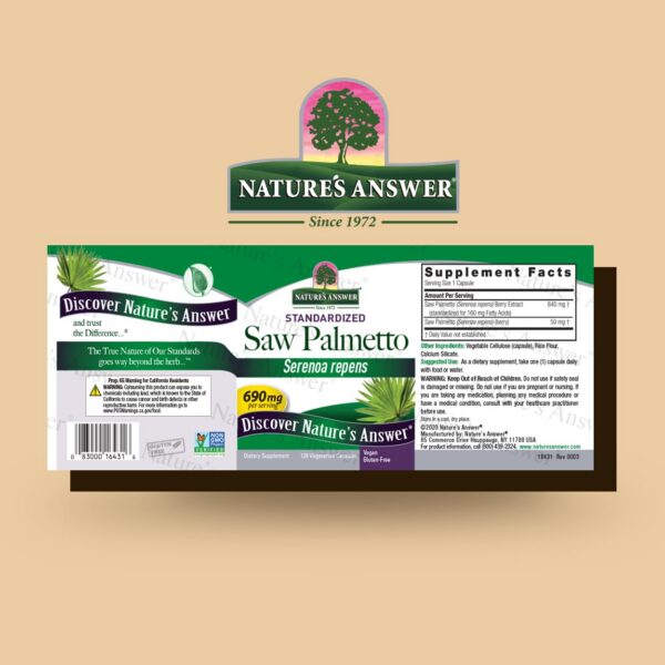 Etiqueta del suplemento Saw Palmetto 690 mg Nature's Answer