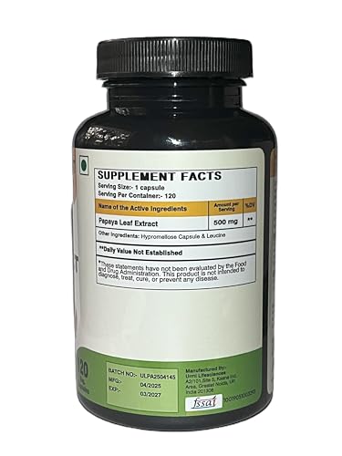 Etiqueta detallada de cápsulas de hoja de papaya SETNUTRA