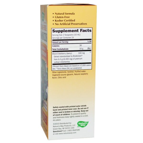 Etiqueta del sirope Sambucus sin azúcar Nature's Way