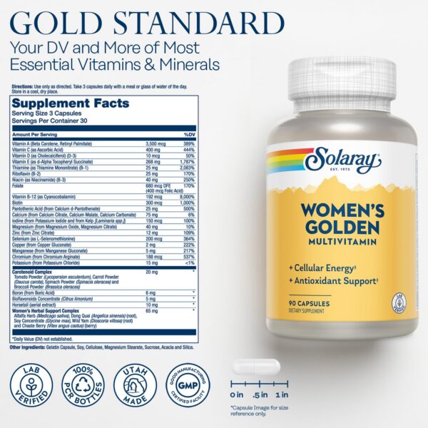 Etiqueta frontal SOLARAY Golden Multi-Vita-min multivitamínico femenino