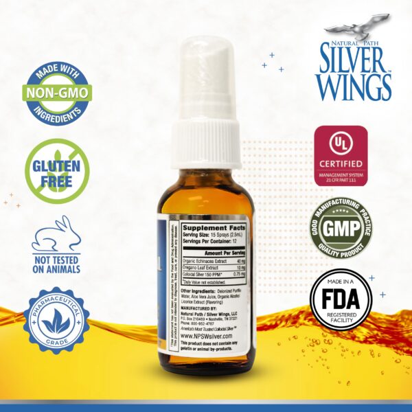 Etiqueta del spray Natural Path Silver Wings con equinácea y orégano