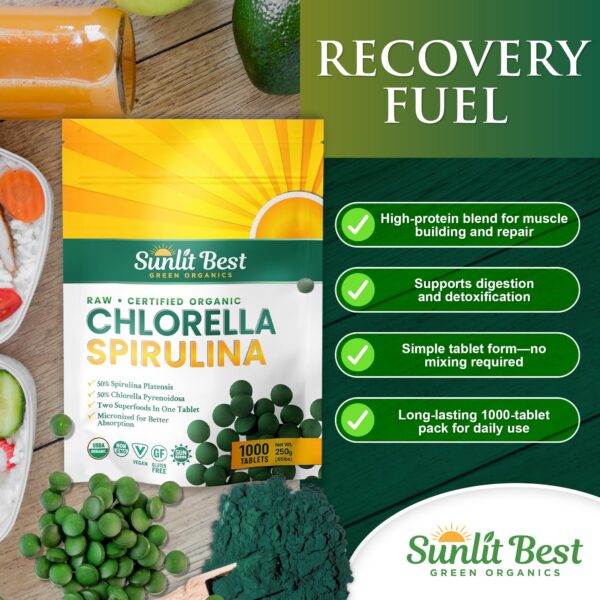Etiqueta Sunlit Best tableta Chlorella Spirulina natural