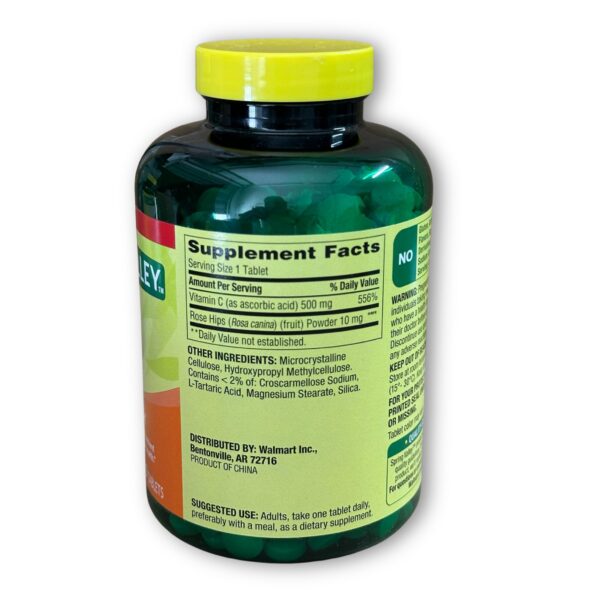Etiqueta frontal del suplemento Vitamina C 500 mg con escaramujos