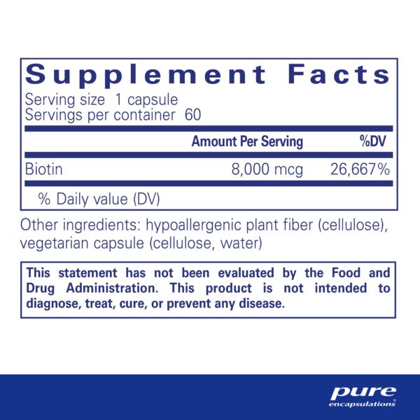 Version 1.0.0 Etiqueta suplemento Pure Encapsulations biotina 8 mg