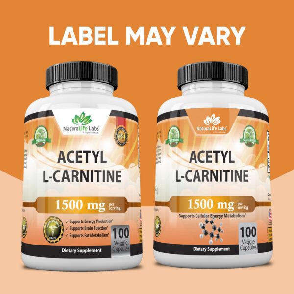Etiqueta del suplemento Acetil L-Carnitina 1500 mg NaturaLife Labs