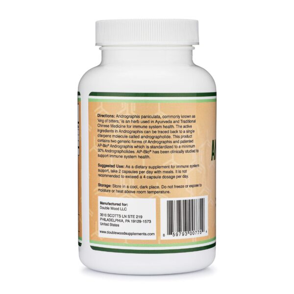 Etiqueta con información del suplemento Andrographis Doble Wood