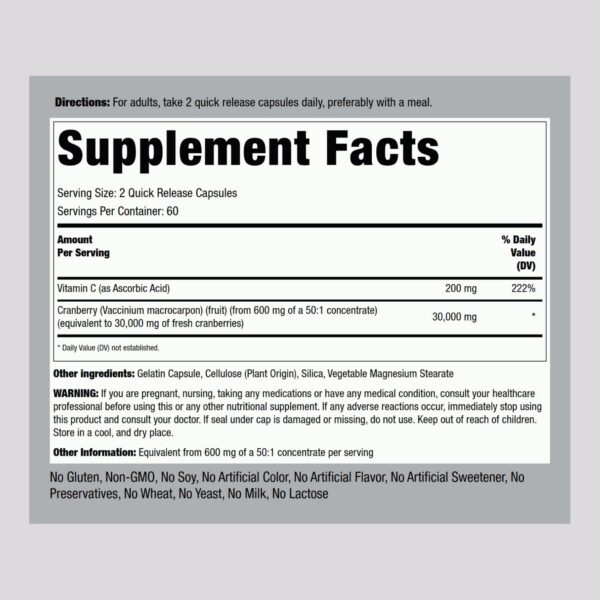 Etiqueta frontal de suplemento de arándano rojo Piping Rock