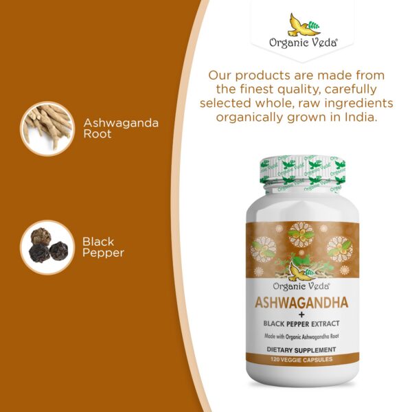 Etiqueta suplemento Natural Ashwagandha 1500mg Organic Veda