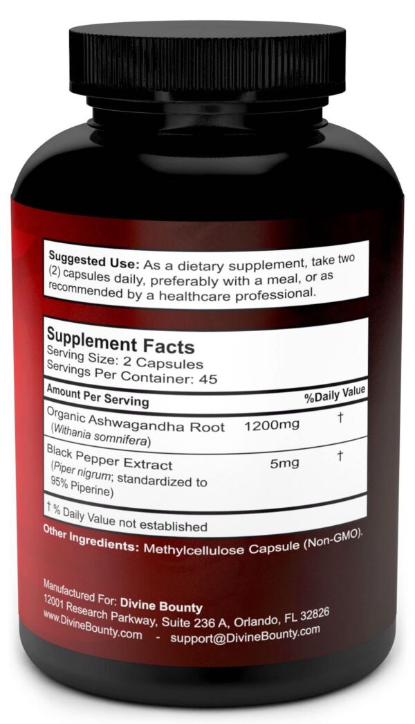 Etiqueta suplemento de Ashwagandha orgánica con pimienta negra