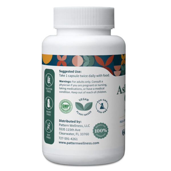 Etiqueta frontal de suplemento Ashwagandha vegano Pattern Wellness
