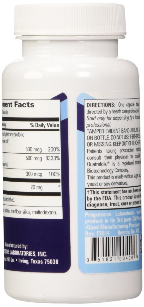 Etiqueta suplemento B-12 Progressive Labs con factor intrínseco