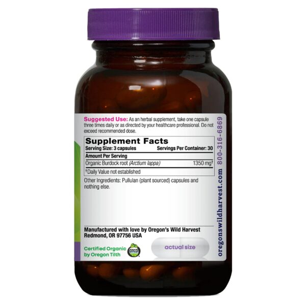 Etiqueta suplemento de bardana orgánica Oregon's Wild Harvest