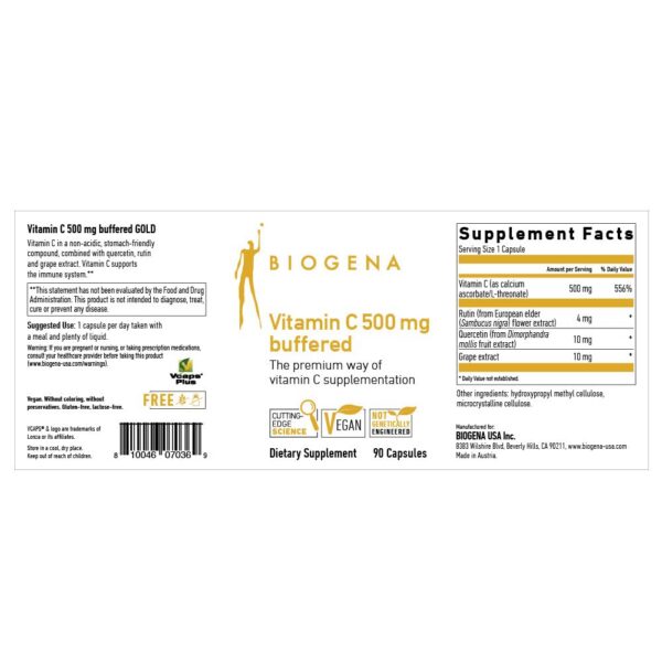 Etiqueta suplemento Biogena Vitamina C 500 mg