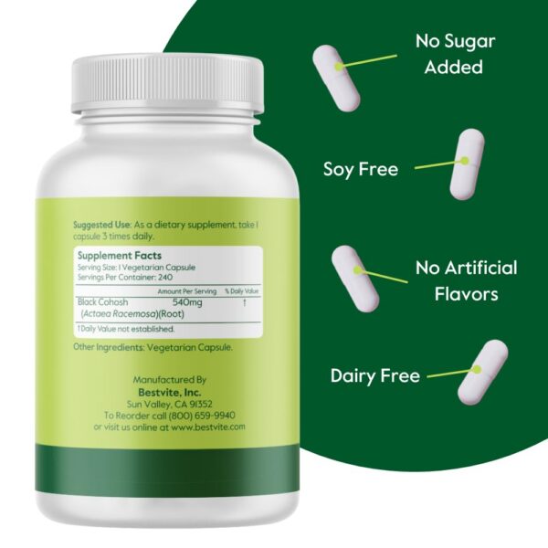 Etiqueta suplemento Black Cohosh Bestvite sin rellenos