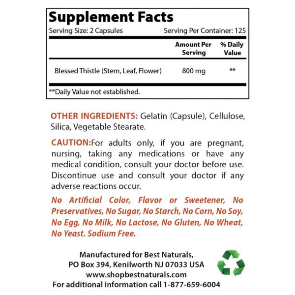 Etiqueta suplementaria Cardo Mariano y Fenogreco Best Naturals