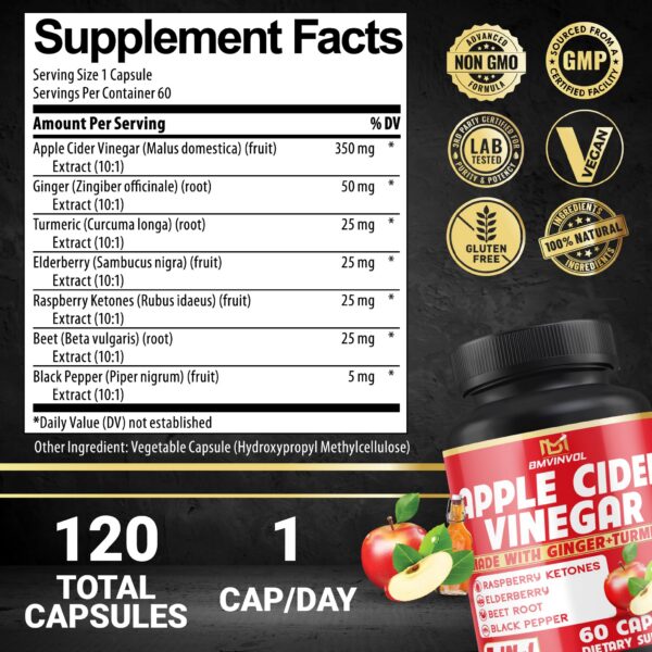 Etiqueta del suplemento BMVINVOL vinagre de manzana y cúrcuma