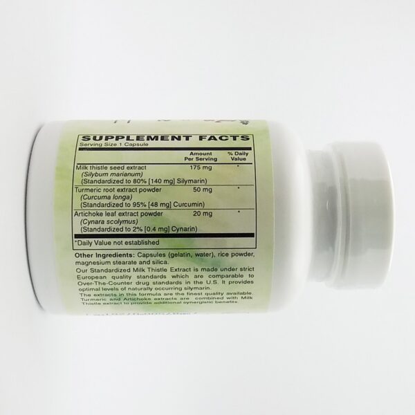 Etiqueta suplemento cardo mariano con cúrcuma y alcachofa