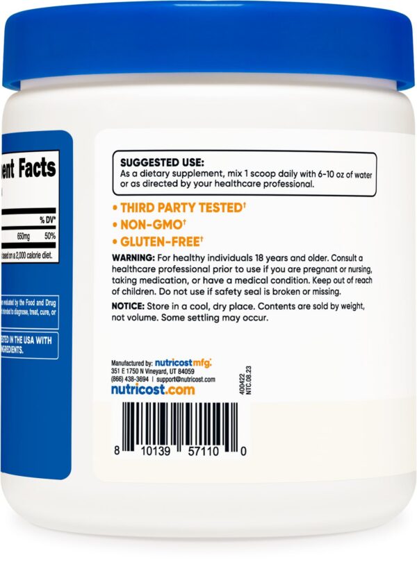 Etiqueta frontal suplemento citrato de calcio Nutricost en polvo